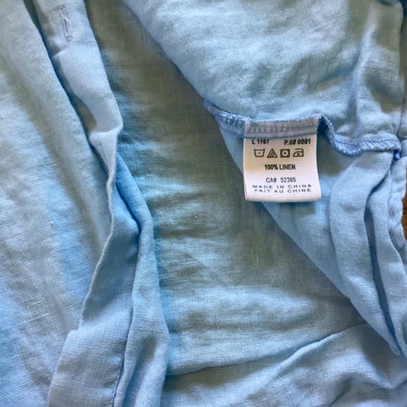 Blue shirt 100% linen, wood buttons, adjustable sleeves, size L - Picture 3 of 5